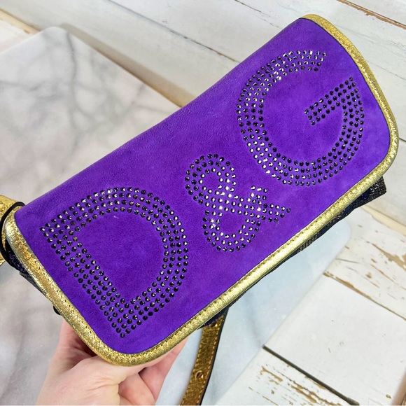 |SOLD| Dolce & Gabbana Crystal Studded Logo Suede & Leather Adjustable Bag - Picture 4 of 10